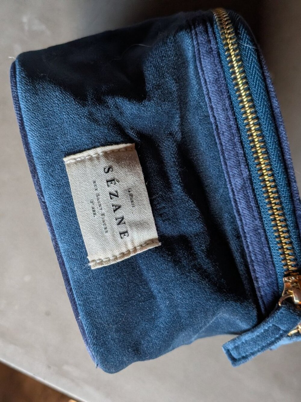 Sézane Travel Train Case / Makeup Bag - Velvet Blue